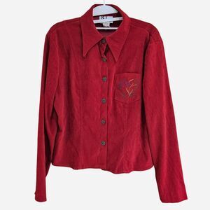 90s boho whimsigoth embroidered red shirt